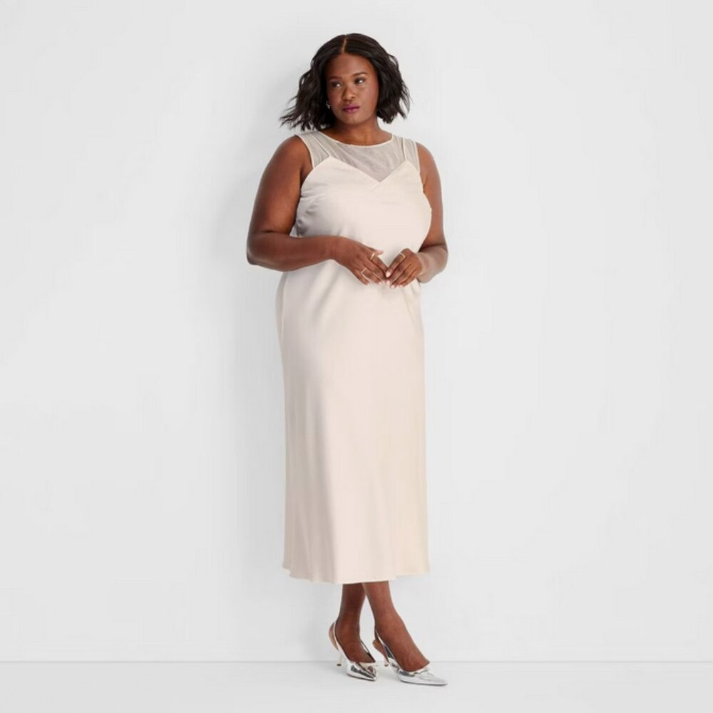 Women's Sleeveless Mixed Media Ankle Slip Dress - Future‎ Collective Cream L